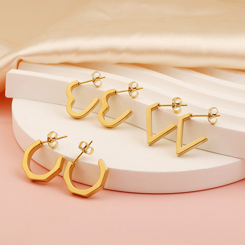 1 Pair Retro Triangle Irregular Plating Stainless Steel  18K Gold Plated Hoop Earrings
