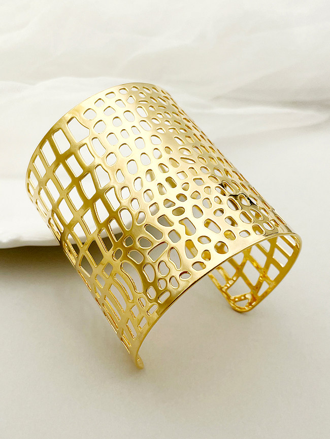 Estilo clássico streetwear irregular aço inoxidável polimento chapeamento oco para fora banhado a ouro pulseiras