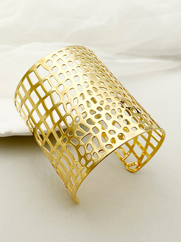 Estilo clássico streetwear irregular aço inoxidável polimento chapeamento oco para fora banhado a ouro pulseiras