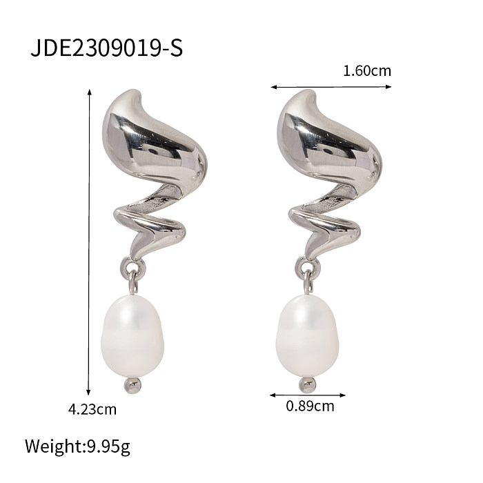1 Pair IG Style Simple Style Spiral Pearl Plating Stainless Steel  18K Gold Plated Drop Earrings
