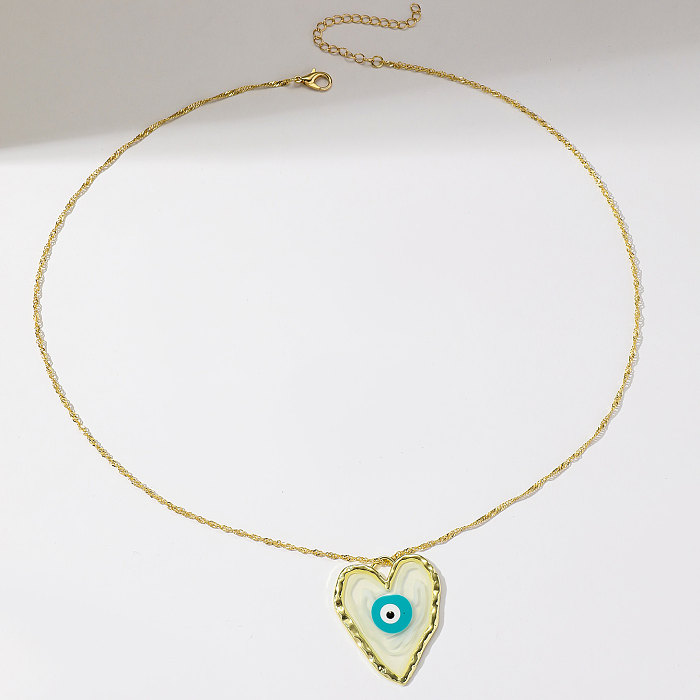 Casual básico streetwear quadrado coração forma liga de aço inoxidável resina banhado a ouro pingente colar