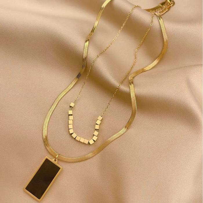 Elegante, schlichte, geometrische, 18 Karat vergoldete, mehrschichtige Halsketten mit Edelstahlbeschichtung