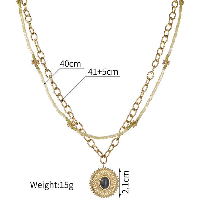 Luxurious Round Stainless Steel  Beaded Plating Inlay Artificial Gemstones 18K Gold Plated Double Layer Necklaces