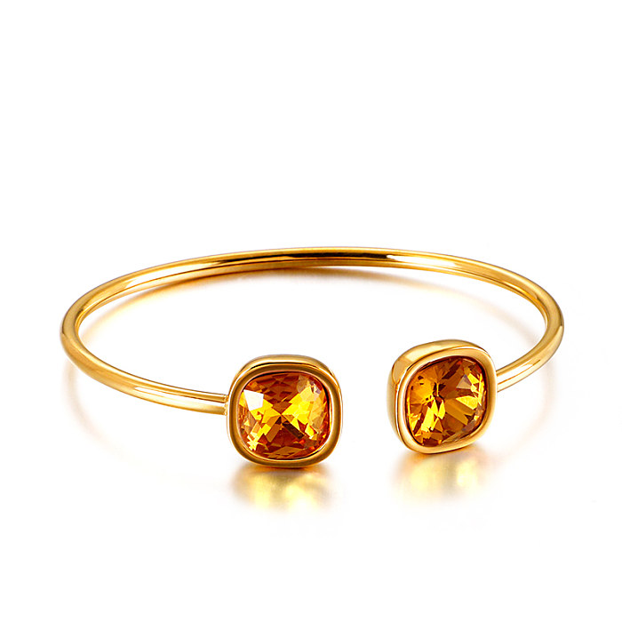 Wholesale Glam Square Stainless Steel 18K Gold Plated Glass Stone Bangle