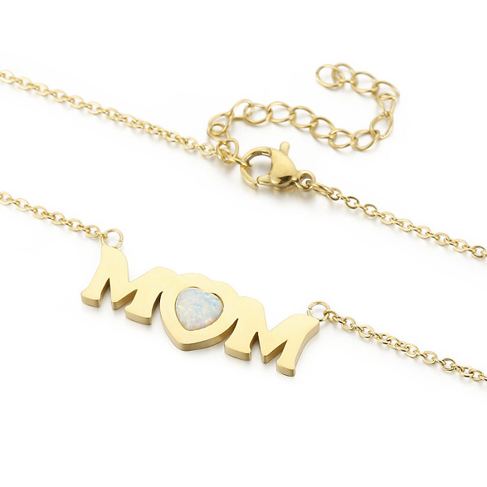Collier en acier inoxydable en forme de cœur avec lettres simples MOM à la mode