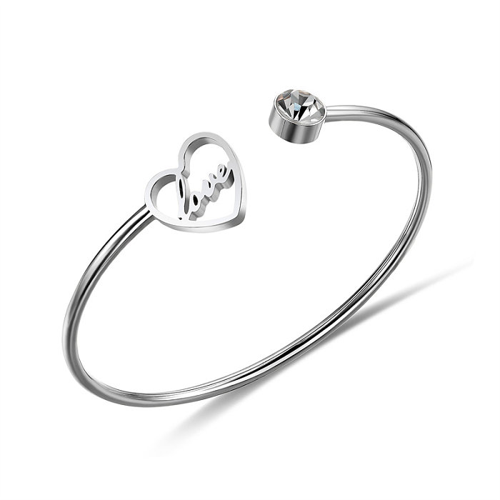 Casual estilo simples estilo clássico amor formato de coração aço inoxidável titânio zircão pulseiras a granel