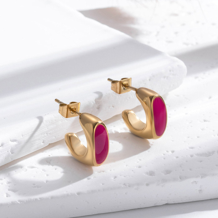 1 Pair Elegant French Style Sweet C Shape Irregular Oval Plating Stainless Steel  18K Gold Plated Earrings