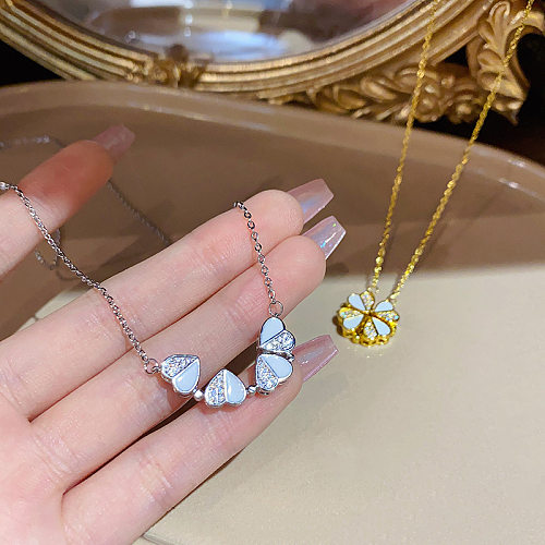 1 Piece Fashion Four Leaf Clover Stainless Steel Inlay Zircon Pendant Necklace