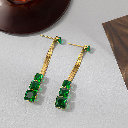 1 Pair Retro Square Plating Inlay Stainless Steel Artificial Gemstones Drop Earrings