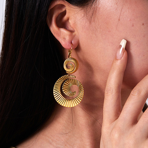 1 Pair Classical Bohemian British Style Spiral Stripe Asymmetrical Plating Stainless Steel  18K Gold Plated Drop Earrings