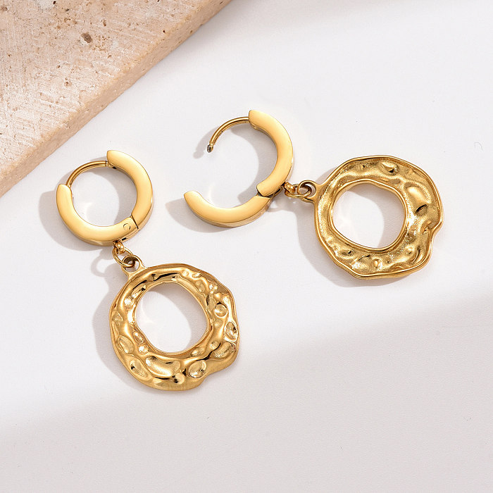 1 Pair Vintage Style Irregular Round Polishing Plating Stainless Steel  14K Gold Plated Drop Earrings