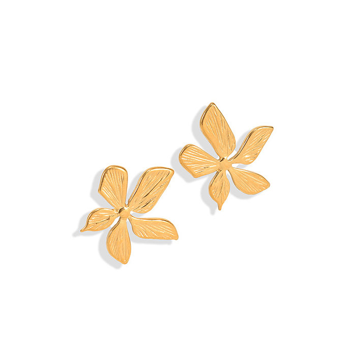 1 paire de clous d'oreilles en acier inoxydable plaqué or rose 18 carats avec fleur de style simple