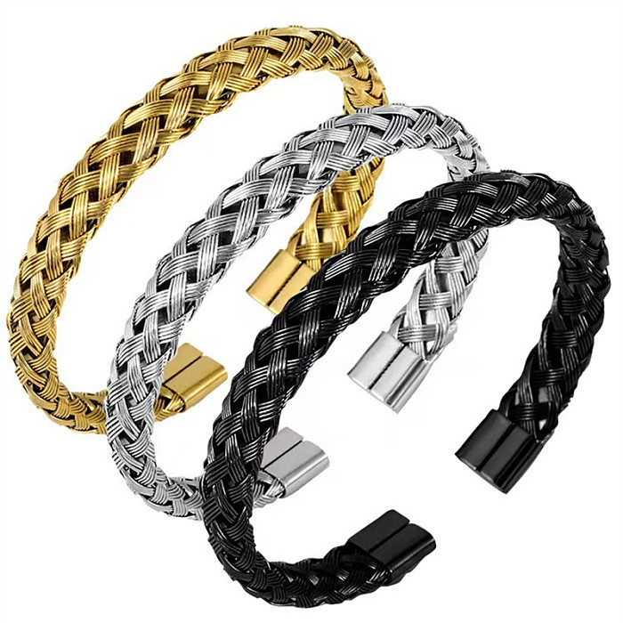 Bracelets de manchette plaqués or 18 carats en acier inoxydable à rayures de couleur unie faits à la main en vrac