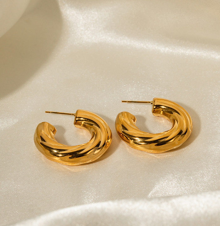 1 Pair Simple Style Classic Style C Shape Twist Plating Inlay Stainless Steel Zircon Ear Studs