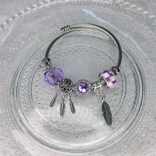 Vacation Leaf Dreamcatcher Crown Stainless Steel Alloy Resin Rhinestones Bangle In Bulk