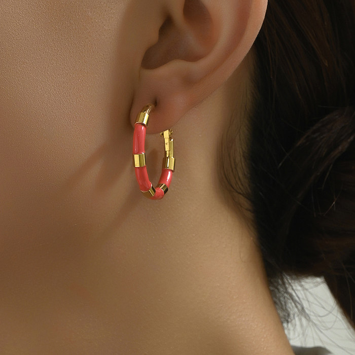 1 Pair IG Style Vacation Commute Solid Color Plating Stainless Steel  18K Gold Plated Hoop Earrings