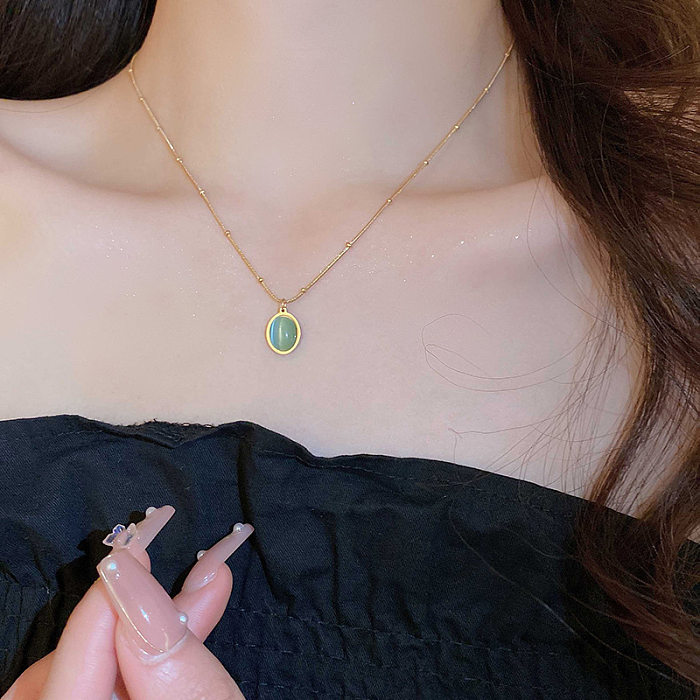 Edelstahl Kleine Perlen Oval Opal Halskette Mode Einfach Und Leicht Luxus Stil Schlüsselbein Kette Persönlichkeit Halskette Halskette