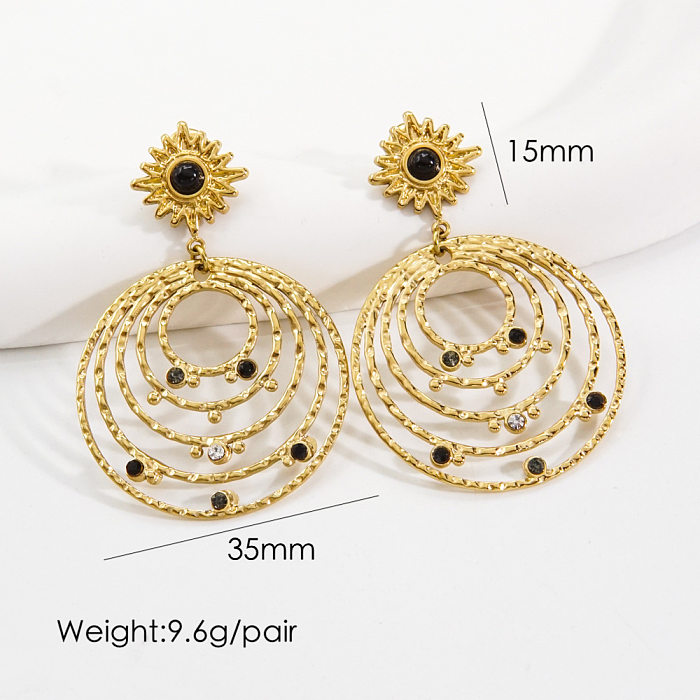 1 Pair Bohemian Round Plating Inlay Stainless Steel  Natural Stone Zircon Drop Earrings