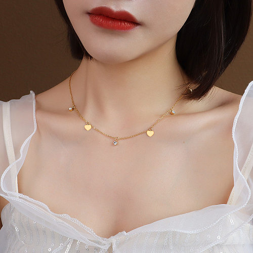 Korean Color Heart Diamond Stainless Steel Necklace