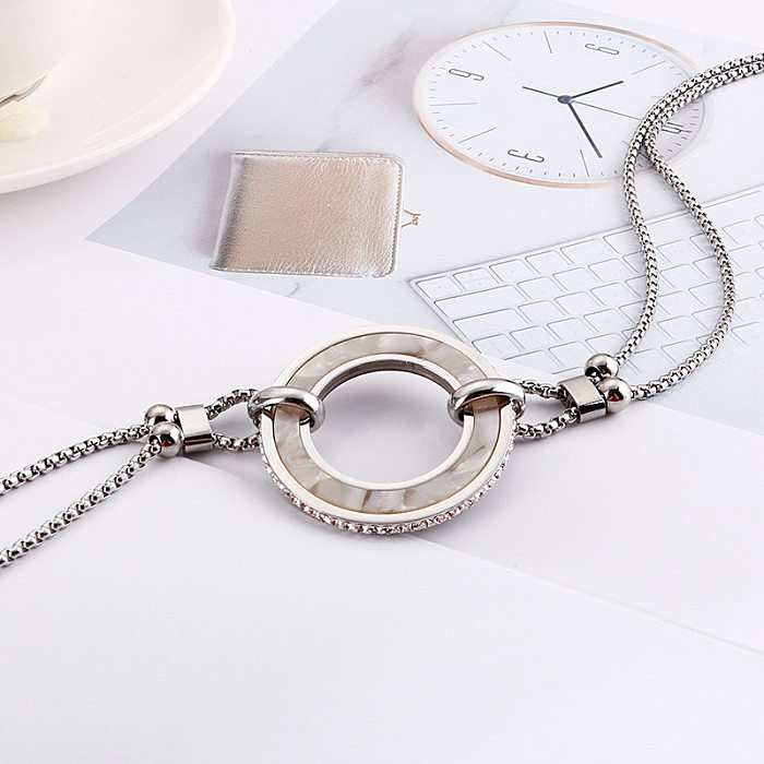 New Fashion Round Personality Female Necklace Korean Stainless Steel  Diamond Double-layer Necklace