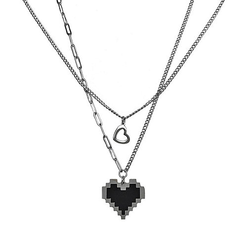 Fashion Letter Square Heart Shape Stainless Steel Inlaid Gold Artificial Gemstones Rhinestones Pendant Necklace 1 Piece