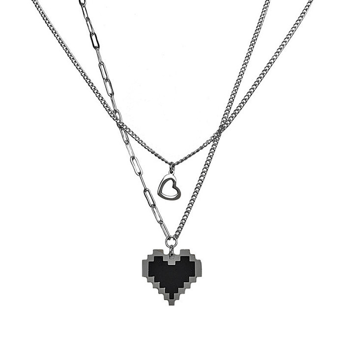 Fashion Letter Square Heart Shape Stainless Steel Inlaid Gold Artificial Gemstones Rhinestones Pendant Necklace 1 Piece