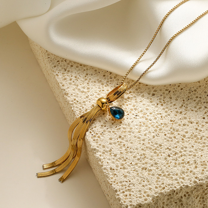 Einfache Streetwear-Pendel-Halskette mit geometrischem Edelstahl-Emaille-Überzug, Inlay, Zirkon, 18 Karat vergoldet, Anhänger-Halskette