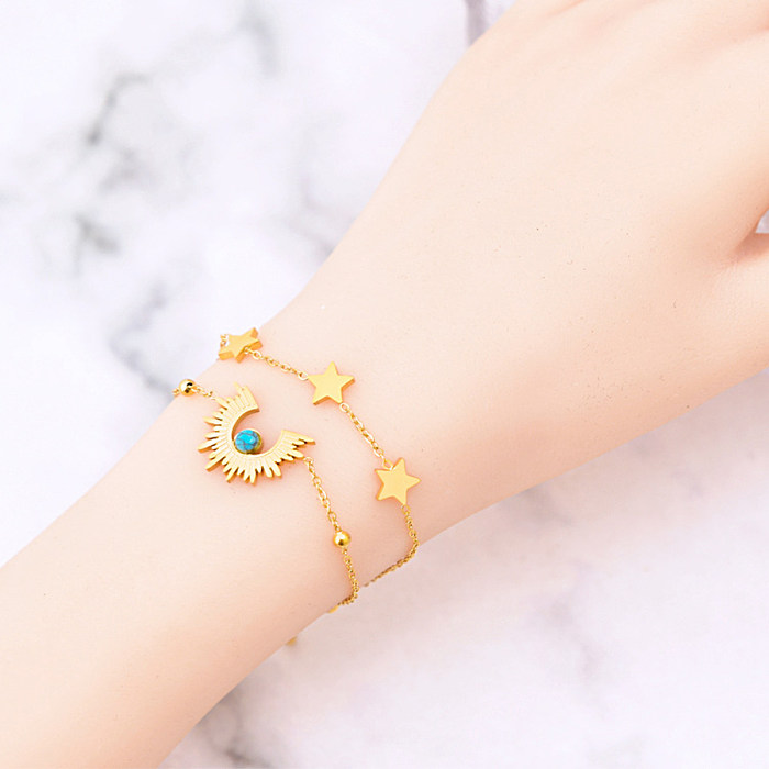 Vintage Style Star Titanium Steel Plating Inlay Turquoise 18K Gold Plated Bracelets