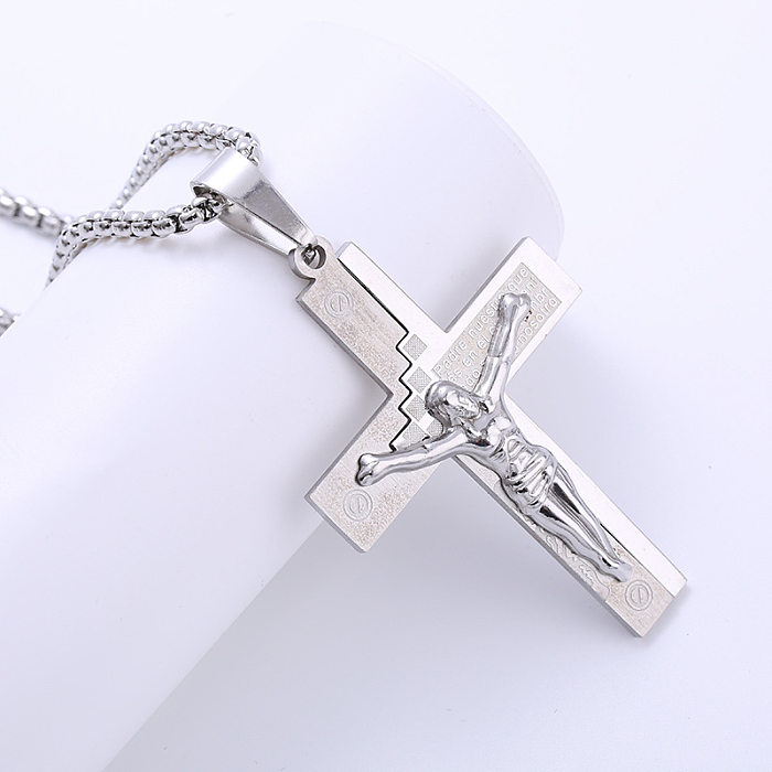 Collier pendentif rétro croix en acier inoxydable, polissage en Zircon, 1 pièce