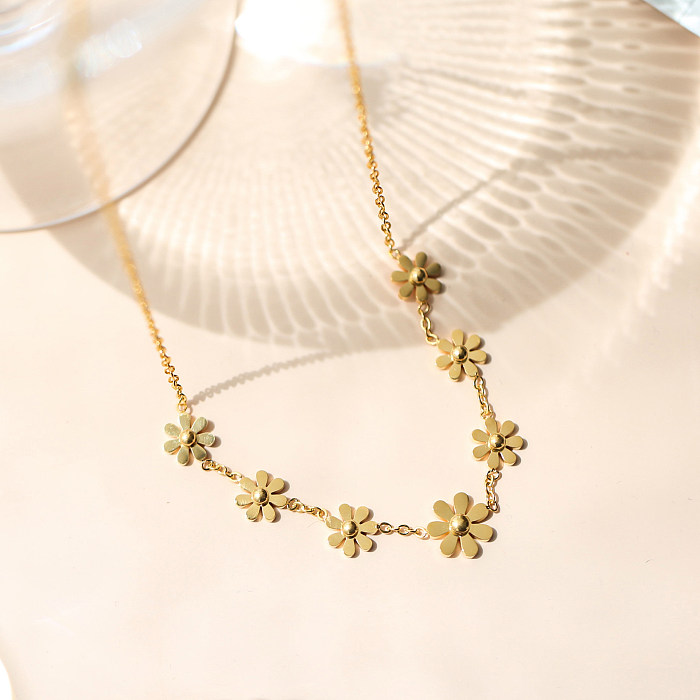 Sweet Simple Style Daisy Stainless Steel  Plating Inlay Shell 18K Gold Plated Pendant Necklace