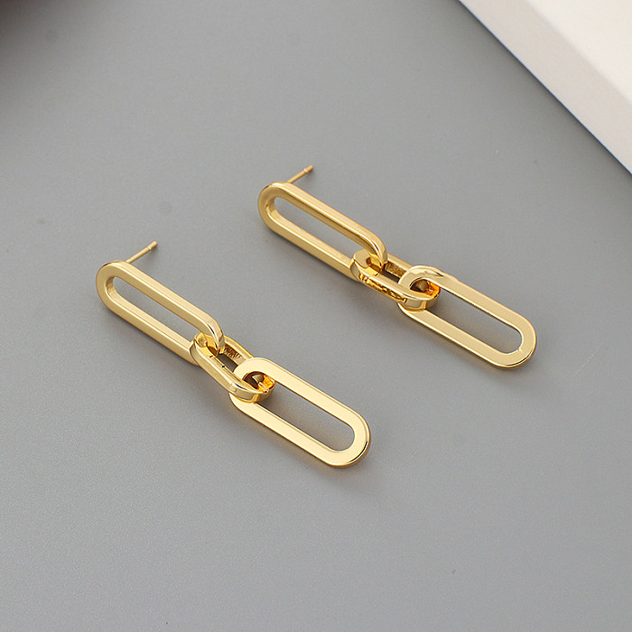 1 paire de boucles d'oreilles en acier inoxydable plaqué or 18 carats, Style rétro Simple, trombone