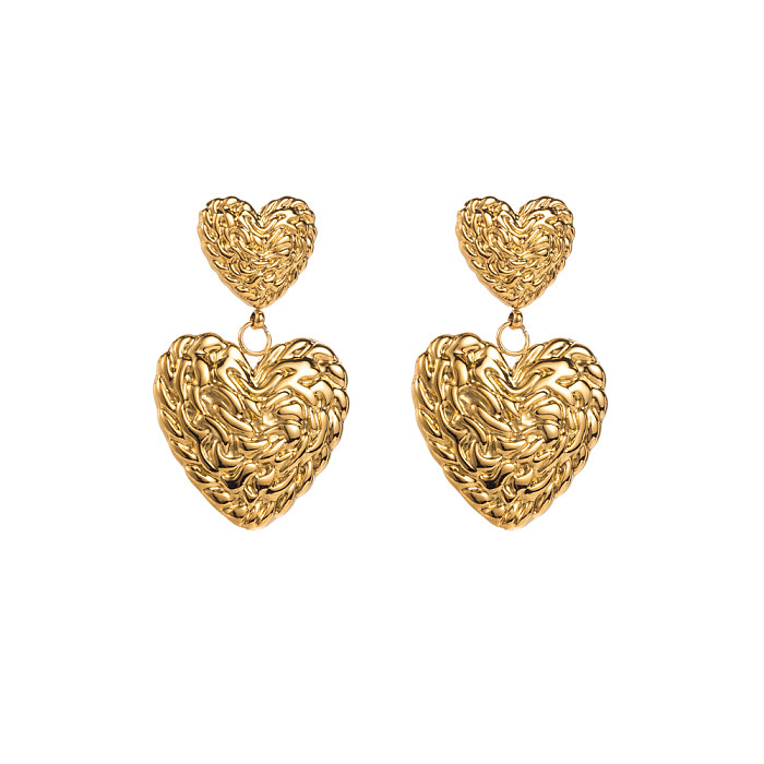 1 par de brincos elegantes clássicos com pentagrama redondo em forma de coração embutidos em aço inoxidável pérola banhados a ouro