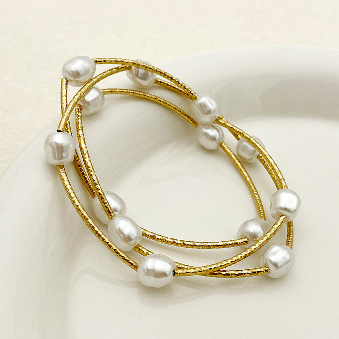 Elegant Classical Romantic Irregular Round Stainless Steel Imitation Pearl Plating 14K Gold Plated Bracelets
