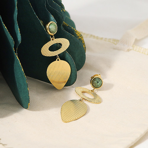 Boucles d'oreilles pendantes Style IG rétro français, 1 paire, incrustation de placage à rayures irrégulières, pierre naturelle en acier inoxydable, plaqué or 18 carats