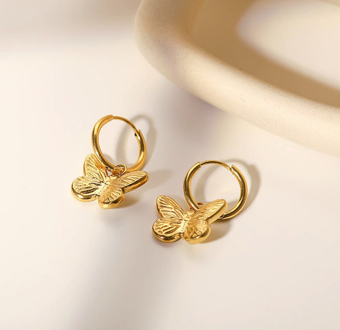 1 Pair Simple Style Classic Style Butterfly Plating Stainless Steel 18K Gold Plated Drop Earrings