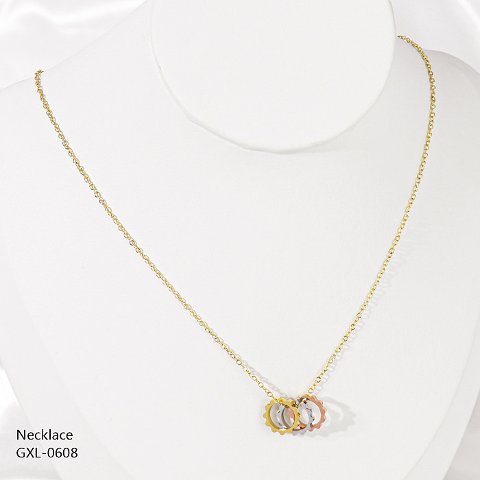 Casual estilo simples círculo formato de coração chapeamento de aço inoxidável oco embutido strass zircão rosa banhado a ouro colar banhado a prata