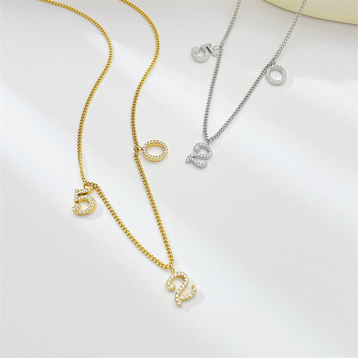 Sweet Number Stainless Steel  White Gold Plated Gold Plated Zircon Necklace In Bulk