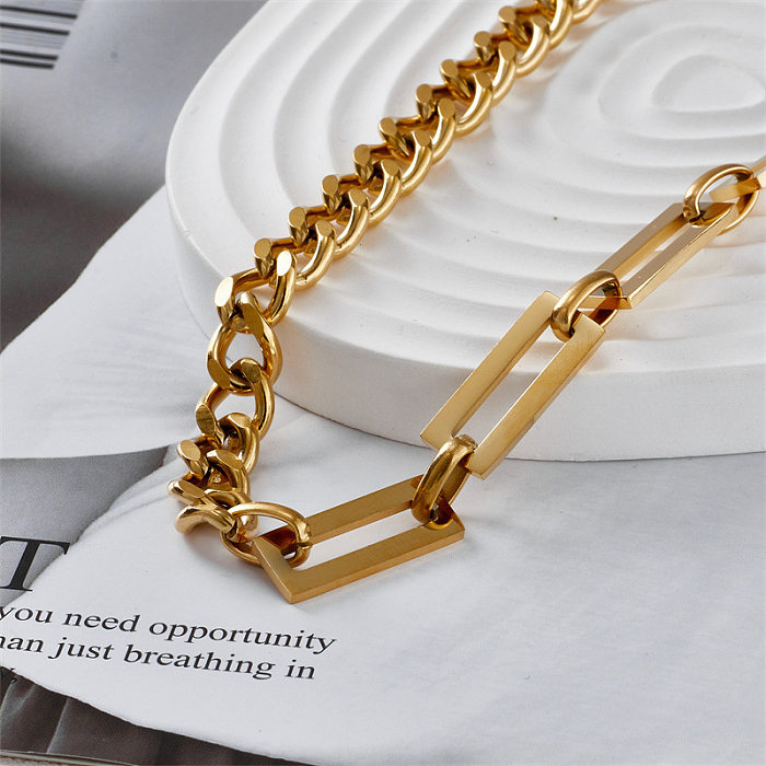 Hip Hop Fashion Stainless Steel  Clavicle Chain Stitching Chain Necklace
