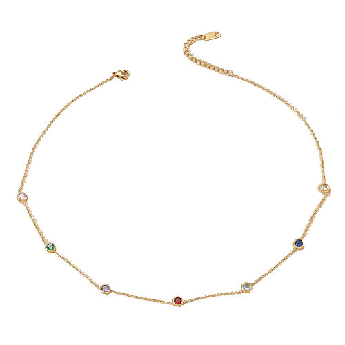 Sweet Round Stainless Steel Inlay Zircon Necklace