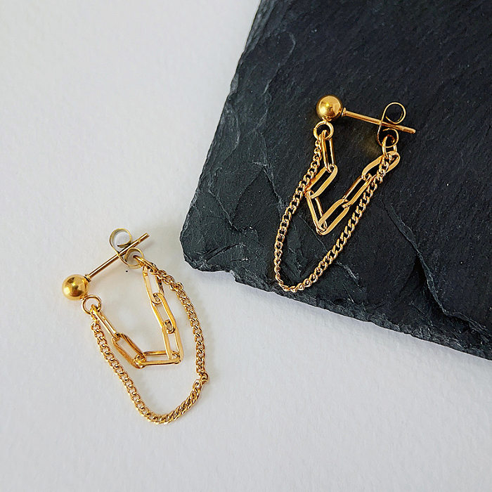 1 Pair Commute Solid Color Plating Chain Stainless Steel Gold Plated Drop Earrings