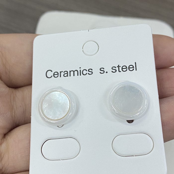 1 Pair Simple Style Round Square Stainless Steel  Shell Ceramics Ear Studs