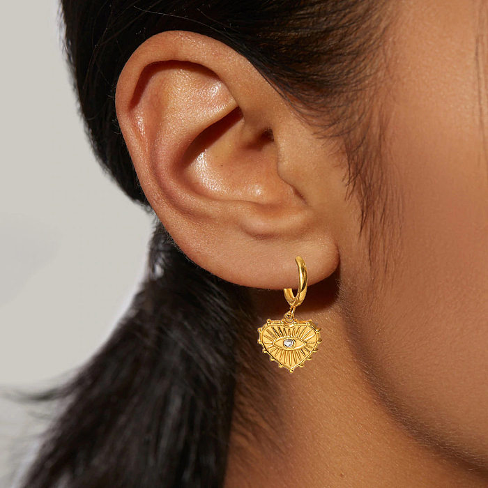Herzförmige Teufelsauge-Ohrringe aus 18-karätigem Gold-Edelstahl mit Anhänger