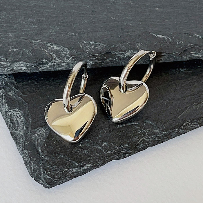 1 Pair Fashion Heart Shape Stainless Steel Drop Earrings