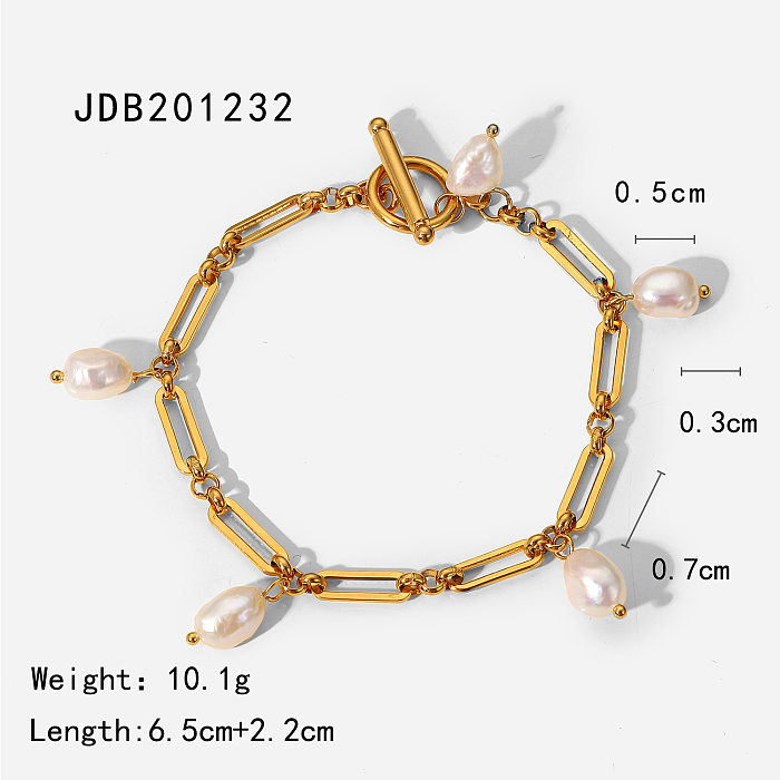Retro Pearl Stitching Chain Stainless Steel 18K Gold-plated OT Buckle Bracelet