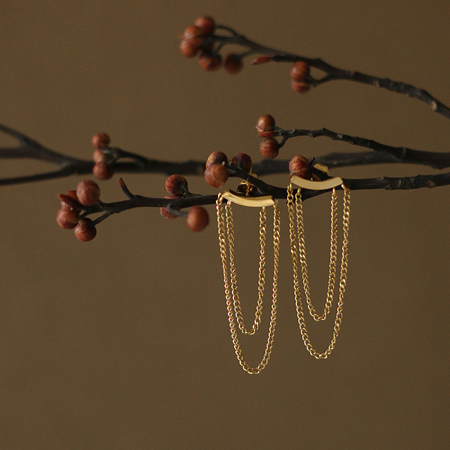 Boucles d'oreilles en acier inoxydable plaqué or 18 carats, chaîne à pampilles simples européennes et américaines, sourire