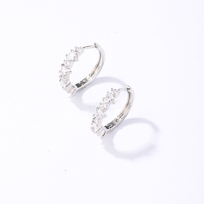 1 Pair Simple Style Solid Color Plating Inlay Stainless Steel  Copper Zircon White Gold Plated Earrings