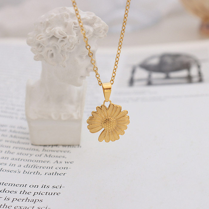 Women'S Fashion Daisy Stainless Steel Necklace Plating Stainless Steel  Necklaces