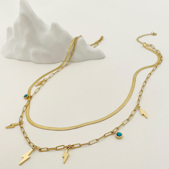 Modische, geometrische, türkisfarbene Halskette mit Edelstahlbeschichtung, 1 Stück