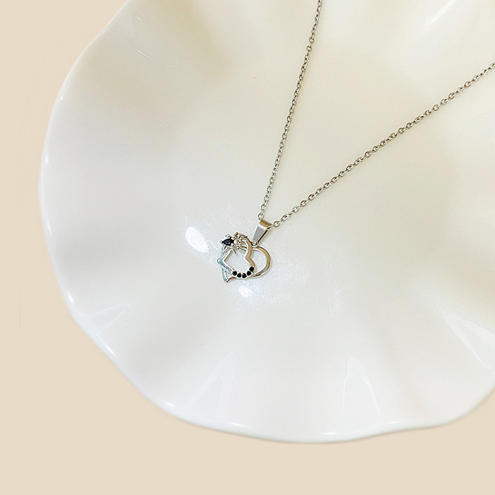 Casual Elegant Heart Shape Stainless Steel  Plating Inlay Zircon White Gold Plated Gold Plated Pendant Necklace