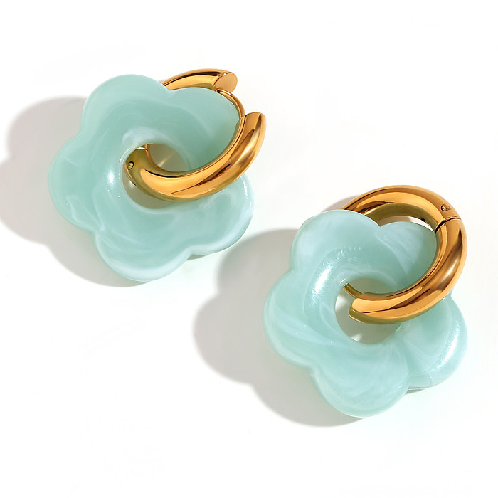 1 paire de boucles d'oreilles pendantes en acier inoxydable et acrylique plaqué or 18 carats, Style classique et doux